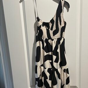 One Shoulder Black and Cream Dress